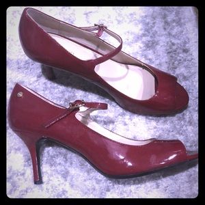 Calvin Klein Red patent peep toe Mary Janes!
